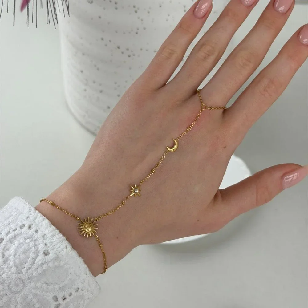 Sku0542 Retro Gold Moon Shape Women Casual Ring Bracelet Stainless steel